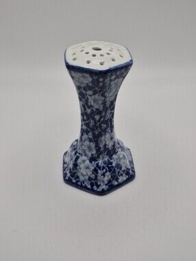 Blue and White Floral Porcelain Flower Frog For Stick Or Hat Pins